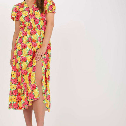 Daydream Floral Summer Dress with Front Buttons and Frill - Très Elite