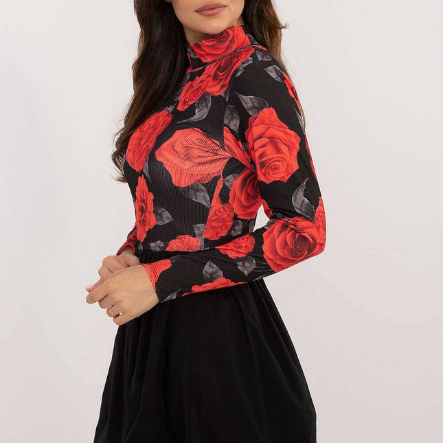 Daydress 202430 Floral Print Ribbed Flared Bombshell Dress