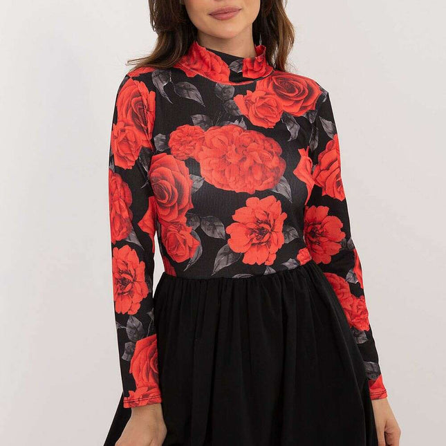 Daydress 202430 Floral Print Ribbed Flared Bombshell Dress