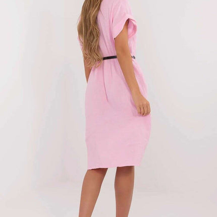 Daydress 213238 Cotton Muslin Pink Minimal Dress for Work - Très Elite