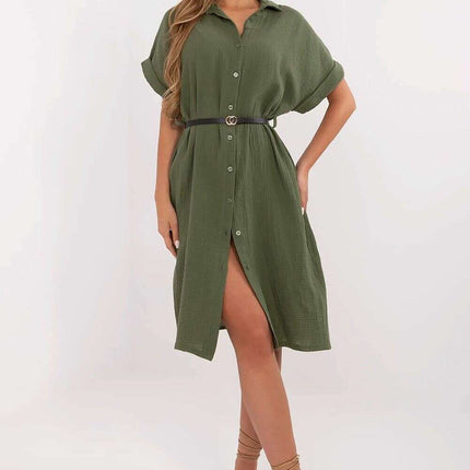 Daydress 213239 Muted Green Cotton Muslin Dress Everyday - Très Elite