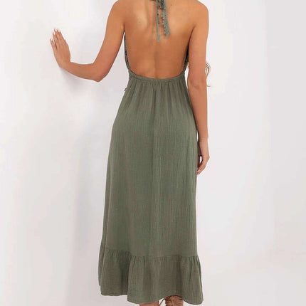 Daydress 213314 Green Boho Flared Midi Dress Cotton Blend - Très Elite
