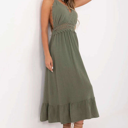 Daydress 213314 Green Boho Flared Midi Dress Cotton Blend Daydress 213314 Green Boho Flared Midi Dress Cotton Blend
