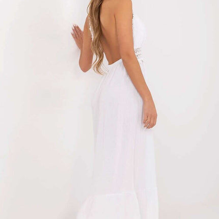 Daydress 213315 White Cotton Midi Dress Boho Style Flared - Très Elite