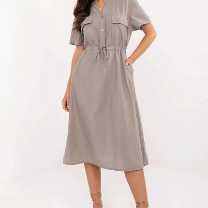 Daydress 213595 Beige Cotton Flared Breathable Summer Dress - Très Elite
