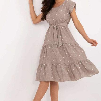 Daydress 213602 Flared Beige Summer Dress Viscose Blend - Très Elite