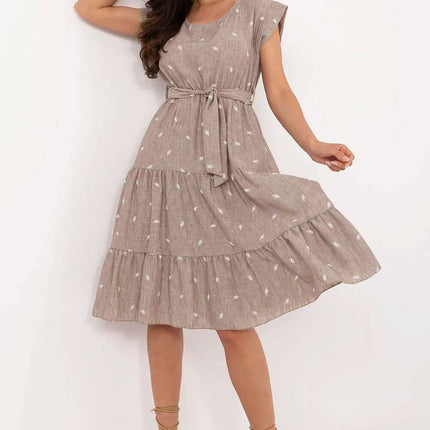 Daydress 213602 Flared Beige Summer Dress Viscose Blend - Très Elite