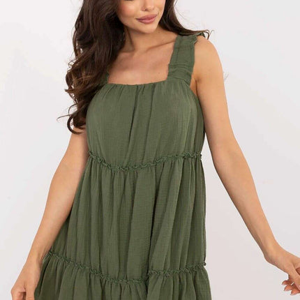 Daydress 213607 Green Lightweight Muslin Cotton Flared Dress - Très Elite