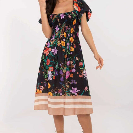 Daydress 213610 Midi Linen Polyester Blend Puff Sleeve Dress - Très Elite