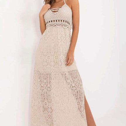 Daydress 213783 Boho Summer Beige Lace Dress Silky Draped - Très Elite