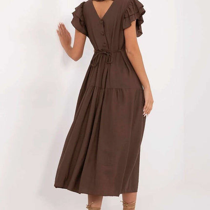 Daydress 213810 Flared Midi Dress With Waist Tie Breathable - Très Elite