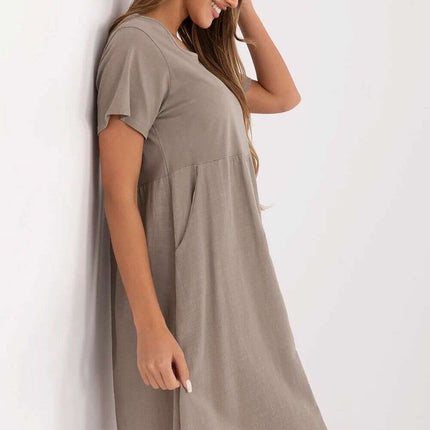 Daydress 213826 Flared Cotton Summer Dress Beige Light - Très Elite