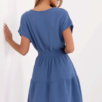 Daydress 213835 Blue Muslin Cotton Flared Summer Dress - Très Elite
