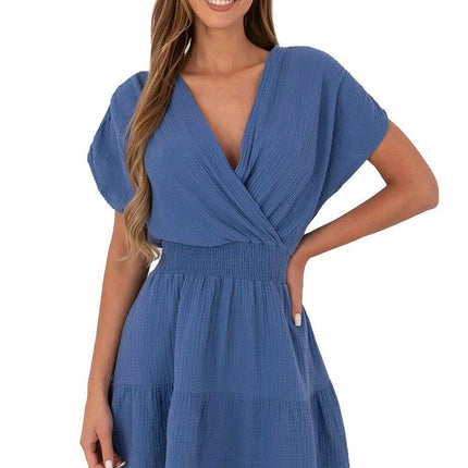Daydress 213835 Blue Muslin Cotton Flared Summer Dress - Très Elite