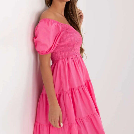 Daydress 213838 Pink Cotton Elastane Flared Midi Dress - Très Elite