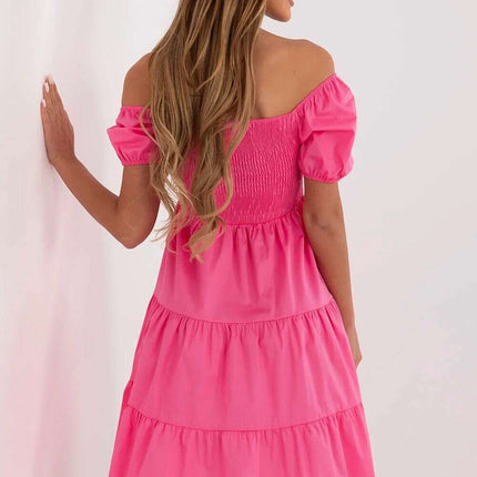 Daydress 213838 Pink Cotton Elastane Flared Midi Dress - Très Elite