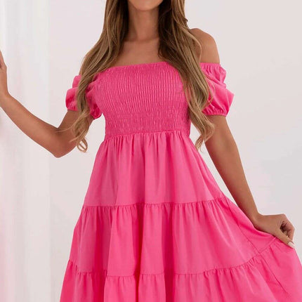 Daydress 213838 Pink Cotton Elastane Flared Midi Dress - Très Elite