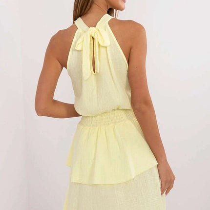 Daydress 214030 Yellow Cotton Muslin Knee Length Dress - Très Elite