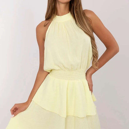 Daydress 214030 Yellow Cotton Muslin Knee Length Dress - Très Elite