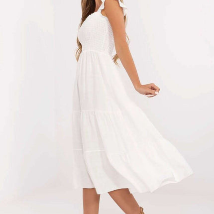 Daydress 214074 White Lightweight Viscose Nylon Midi Dress - Très Elite
