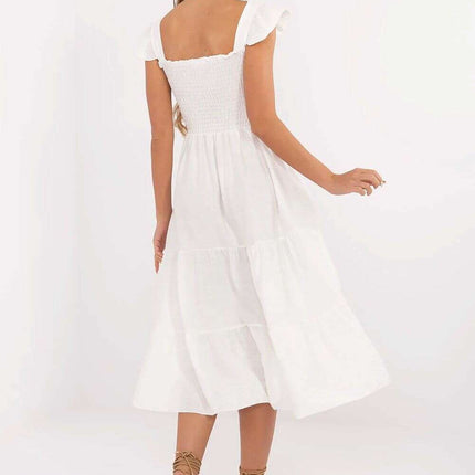 Daydress 214074 White Lightweight Viscose Nylon Midi Dress - Très Elite