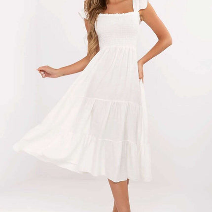 Daydress 214074 White Lightweight Viscose Nylon Midi Dress - Très Elite