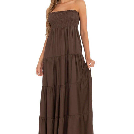 Daydress 214302 Brown Maxi Dress Sleeveless Neckline - Très Elite