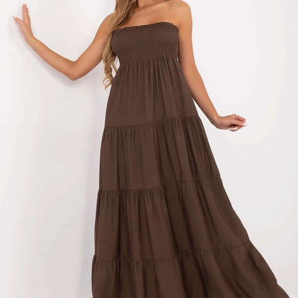 Daydress 214302 Brown Maxi Dress Sleeveless Neckline - Très Elite