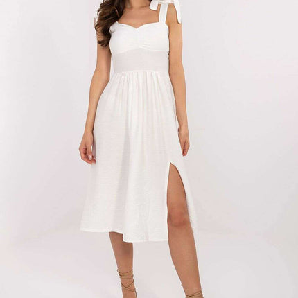 Daydress 215133 White Viscose Nylon Blend Flared Airy Dress - Très Elite