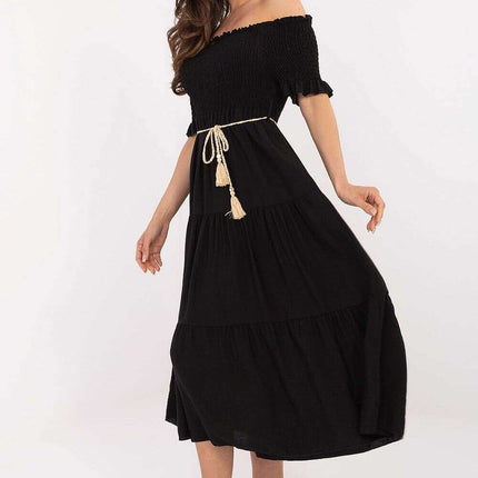 Daydress 215184 Flared Silhouette Black Viscose Nylon Blend - Très Elite