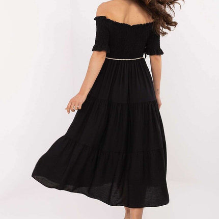 Daydress 215184 Flared Silhouette Black Viscose Nylon Blend - Très Elite