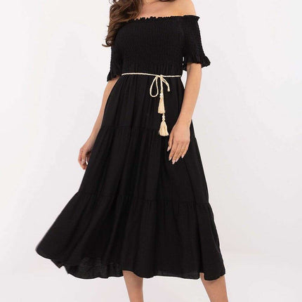 Daydress 215184 Flared Silhouette Black Viscose Nylon Blend - Très Elite