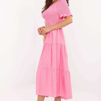 Daydress 215189 Flared Light Pink Viscose Nylon Midi Dress - Très Elite