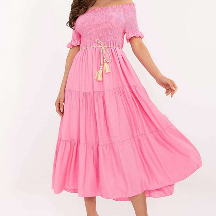 Daydress 215189 Flared Light Pink Viscose Nylon Midi Dress - Très Elite