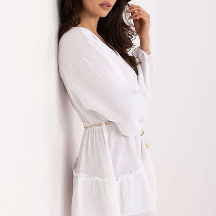 Daydress 215190 Boho Muslin Mini Dress White Cotton - Très Elite