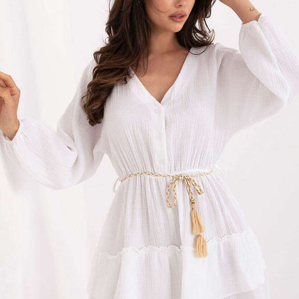 Daydress 215190 Boho Muslin Mini Dress White Cotton - Très Elite