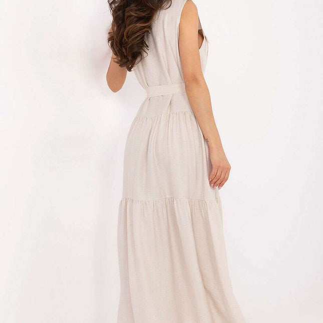Daydress 215215 Beige Maxi Dress Sleeveless Front Button