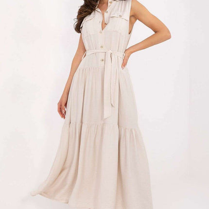 Daydress 215215 Beige Maxi Dress Sleeveless Front Button - Très Elite