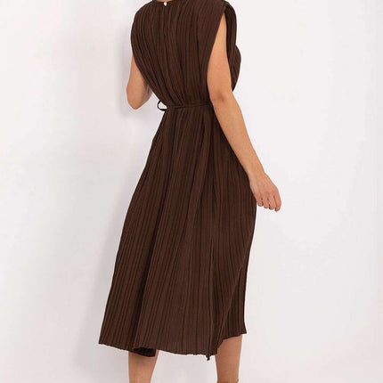 Daydress 215553 Pleated Midi Sleeveless Brown Dress - Très Elite