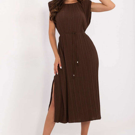 Daydress 215553 Pleated Midi Sleeveless Brown Dress - Très Elite