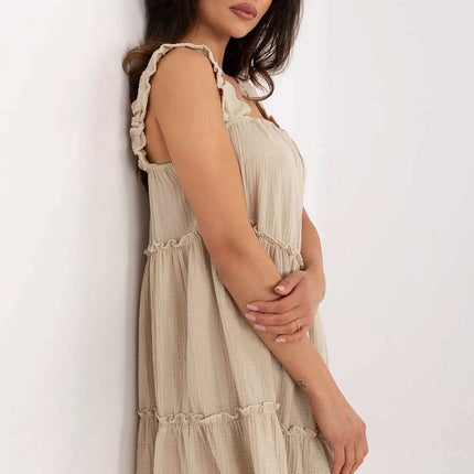 Daydress Model 213606 Muslin Cotton Beige Knee Length Dress - Très Elite