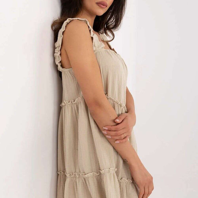 Daydress Model 213606 Muslin Cotton Beige Knee Length Dress