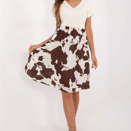 Daydress Model 213805 Beige Flared Cotton Summer Dress - Très Elite