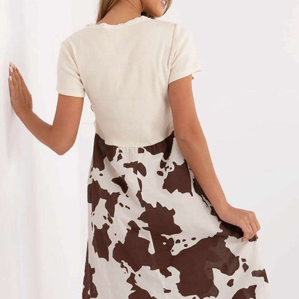 Daydress Model 213805 Beige Flared Cotton Summer Dress - Très Elite