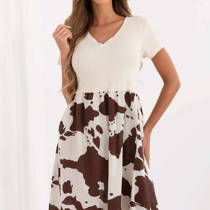 Daydress Model 213805 Beige Flared Cotton Summer Dress - Très Elite