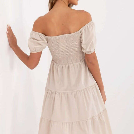 Daydress Model 213841 Flared Cotton Summer Dress Beige - Très Elite