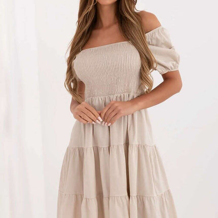 Daydress Model 213841 Flared Cotton Summer Dress Beige - Très Elite