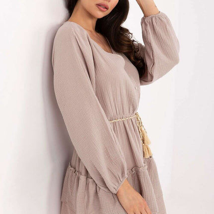Daydress Model 215193 Boho Summer Mini Dress Beige Cotton - Très Elite