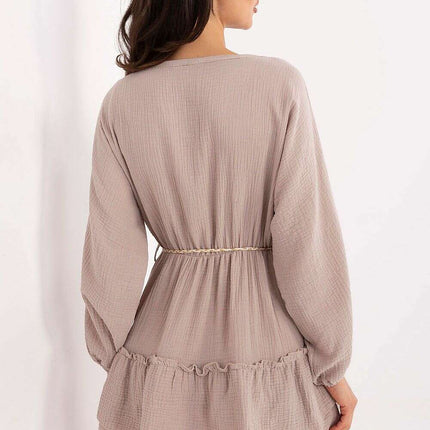 Daydress Model 215193 Boho Summer Mini Dress Beige Cotton - Très Elite