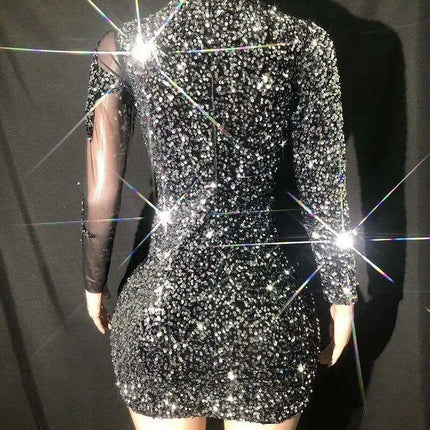 Dazzling Black Sequin Sheath Mini Dress for Unforgettable Evenings- Très Elite- Très Elite